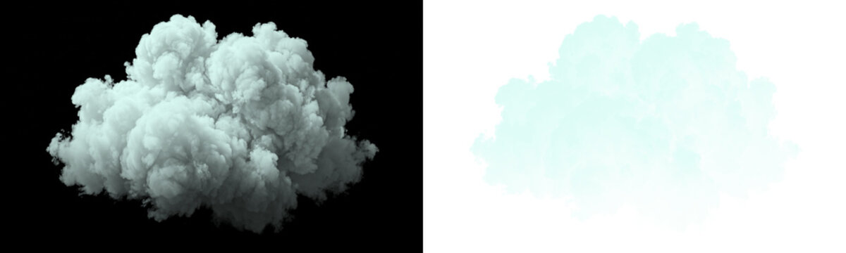 Single large fluffy cloud isolated on black and white background