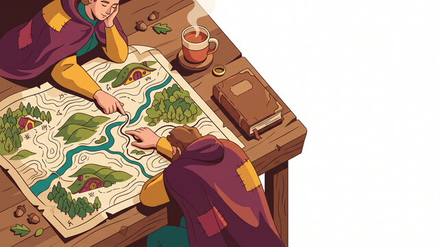 Map of Middle-earth on a table