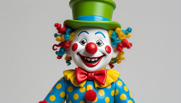 Friendly circus clown with colorful hair and green hat illustration