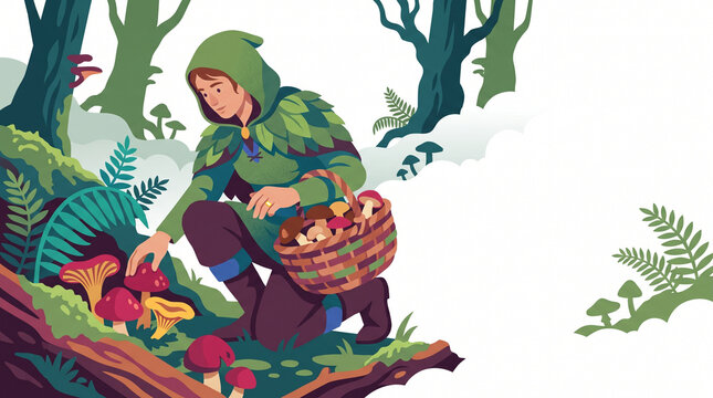 Mushroom picking in a forest