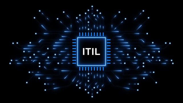 ITIL Information Technology Service Management Framework with Futuristic Digital Network, Glowing Microchip and Business Technology Animation
