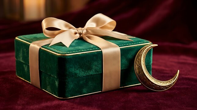 Elegant gift box with gold ribbon and crescent moon charm
