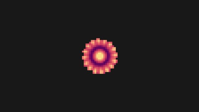 idle sunflower  flame spin animation in pixel art style with black screen background