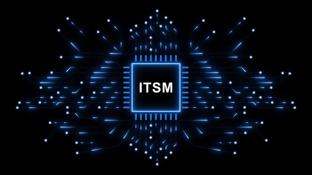 ITSM Information Technology Service Management Concept with Futuristic Microchip, Glowing Digital Circuit Network and Technology Animation