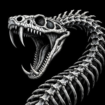 Skeleton of a snake's head with an open mouth
