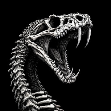 Skeleton of a snake's head with an open mouth
