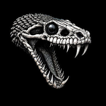 Skeleton of a snake's head with an open mouth