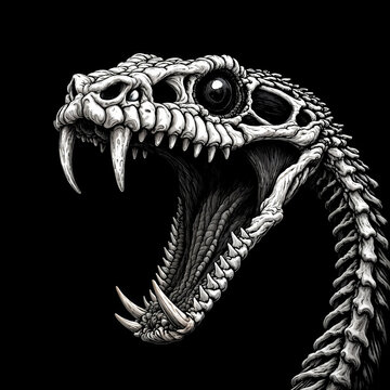 Skeleton of a snake's head with an open mouth