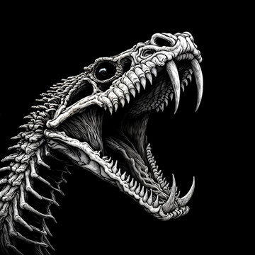 Skeleton of a snake's head with an open mouth