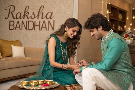 Raksha Bandhan sister and brother sharing a joyful festive moment.