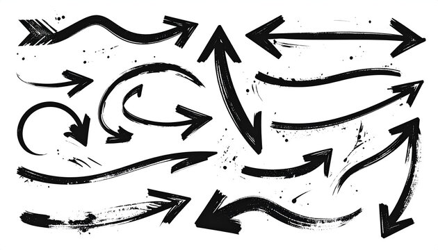 Black hand-drawn arrow illustrations of various shapes and directions on a white background, suggesting movement and pointing