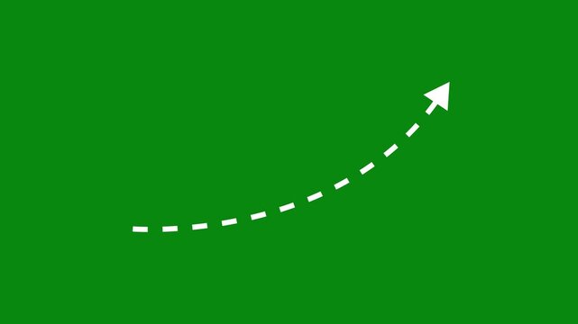 Abstract business graph chart icon arrow rising up. Long dotted line arrow animation to indicate an object. arrow animation following wavy dotted line. target arrow icon.
