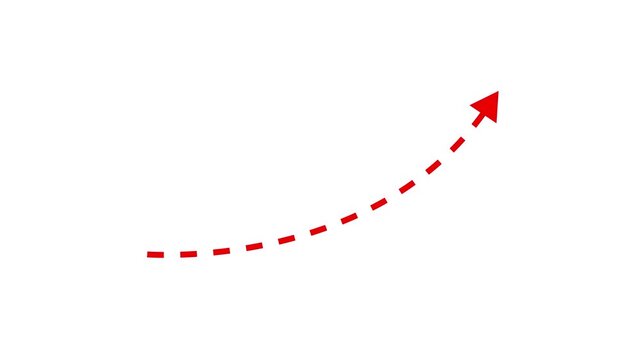 Abstract business graph chart icon arrow rising up. Long dotted line arrow animation to indicate an object. arrow animation following wavy dotted line. target arrow icon.