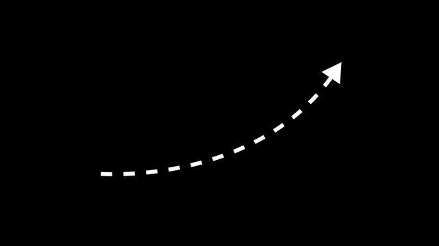 Abstract business graph chart icon arrow rising up. Long dotted line arrow animation to indicate an object. arrow animation following wavy dotted line. target arrow icon.