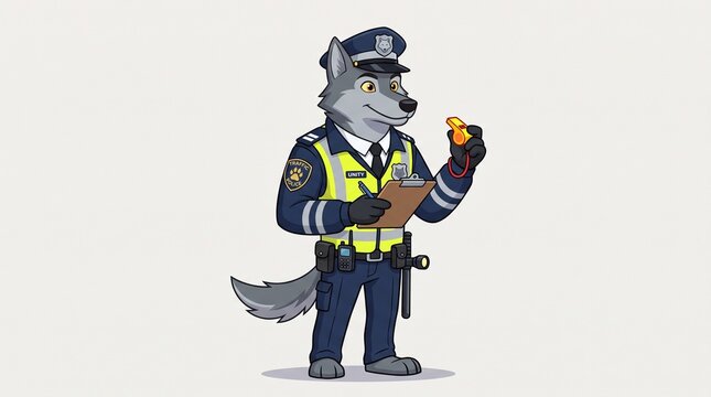 A wolf with a traffic police profession edited into a vector animation.