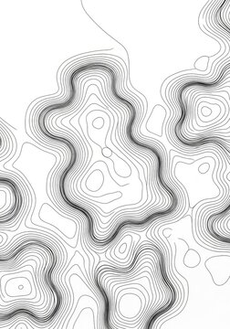 Minimalist black lines form an intricate topographic pattern on a white backdrop, illustrating depth and organic flow through abstract curves, topographic, linear, spatial