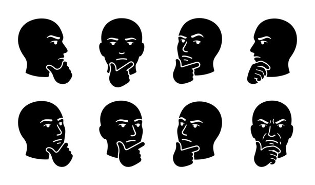Thinking Head Icons Set, Pensive Human Profile Silhouettes, Contemplation and Decision Making Vector Graphics, Diverse Expressions