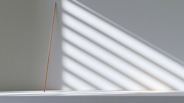 Long, thin, orange-colored stick standing on a white surface. the stick appears to be made of wood and is positioned in the center of the image.