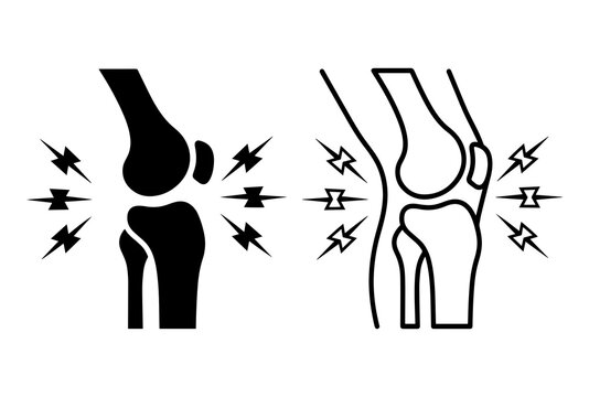 Knee joint pain illustration, showing pain signals around the joint, representing arthritis and joint discomfort.