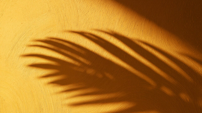 Palm Leaf Shadow on Warm Golden Textured Wall