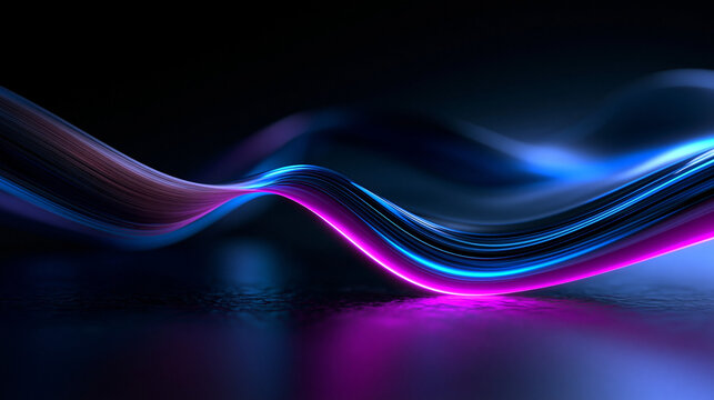 Abstract Neon Glowing Wave on Dark Background for Technology Concept