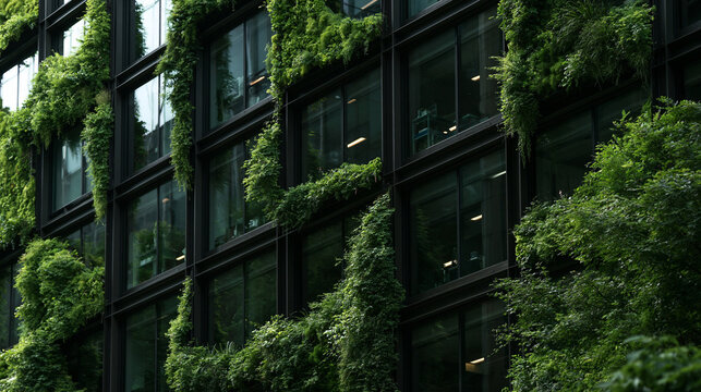Modern Green Building Facade Covered in Plants and Foliage