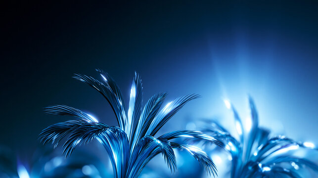 Futuristic Blue Neon Palm Trees in Cyberpunk Digital Background