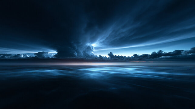 Dramatic Dark Storm Sky Over Ocean Horizon