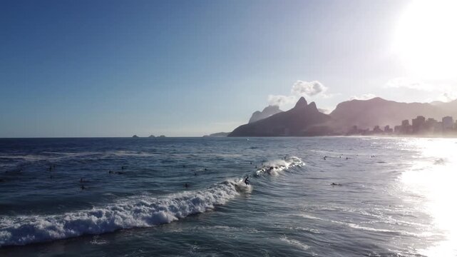 Surfer Riding Waves at Arpoador Beach, Rio de Janeiro, Brazil