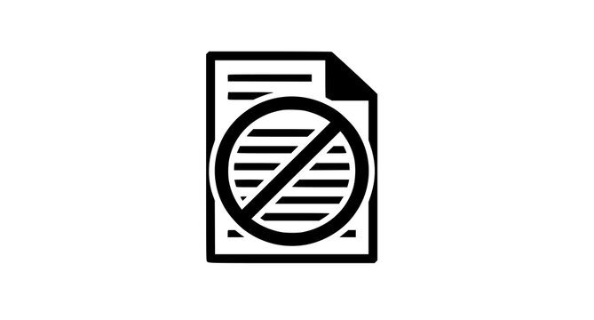 Illegal Document Prohibited Sign Black Vector Icon for Legal Warning and Unauthorized Paperwork