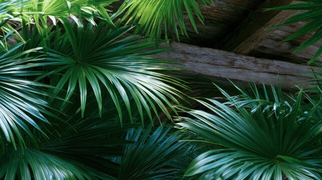 Close-up of a group of green palm leaves. the leaves are long and slender, with a pointed tip at the top. they are arranged in a way that creates a sense of depth and texture.
