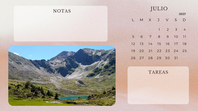 July 2027 Calendar Printable Minimalist Mountain Landscape Planner. spanish calendar