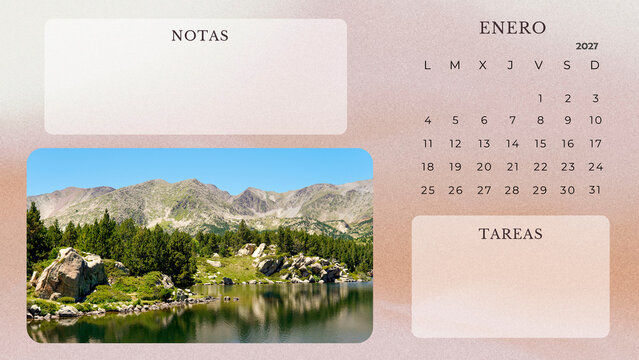 January 2027 Calendar Printable Minimalist Mountain Landscape Planner. spanish calendar