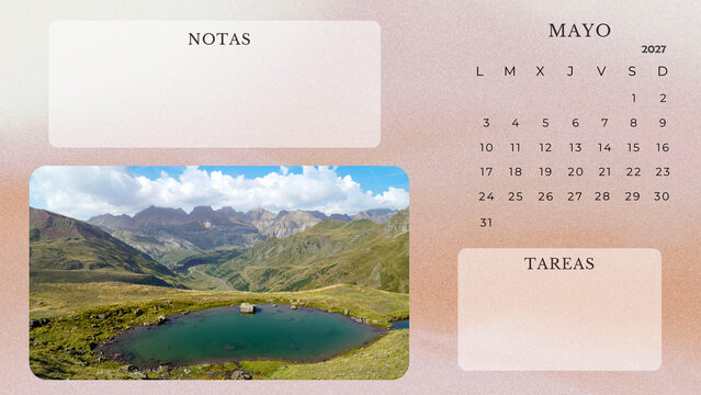 May 2027 Calendar Printable Minimalist Mountain Landscape Planner. spanish calendar