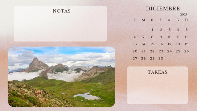 December 2027 Calendar Printable Minimalist Mountain Landscape Planner. spanish calendar