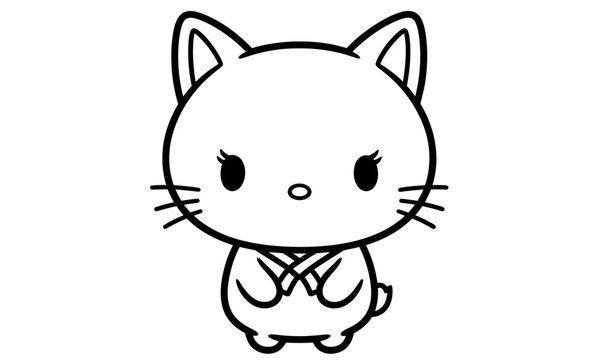 Cute cartoon cat sitting with crossed arms