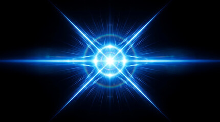 Fototapeta premium Bright blue starburst light effect with radiant rays on black background