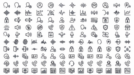 Obraz premium Set of voice recognition and biometric security line icons