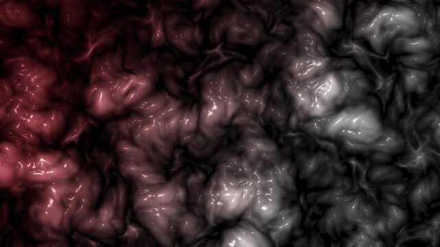 Abstract red and grey liquid motion background, smooth glossy organic fluid flowing texture, hypnotic dark gradient wave animation for modern visual