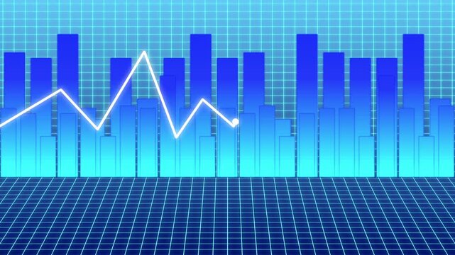 Financial market data visualization with animated line graph and bar chart background, for business analysis