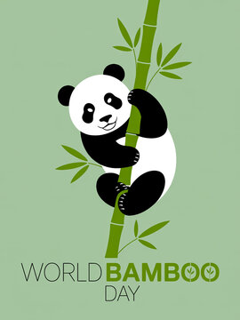 Cute panda eating bamboo on world bamboo day
