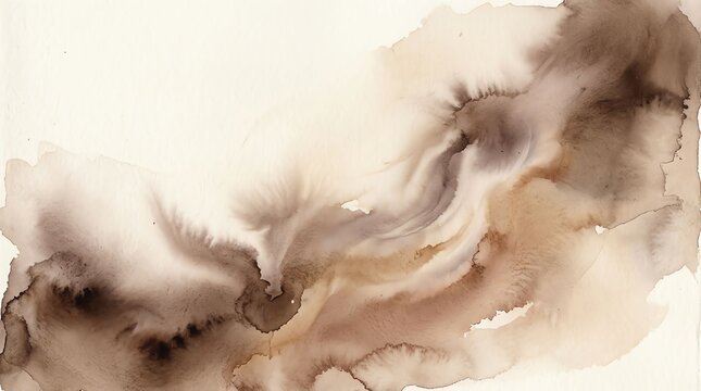 Abstract watercolor painting with soft beige and brown tones creating a minimalist elegant artistic background texture