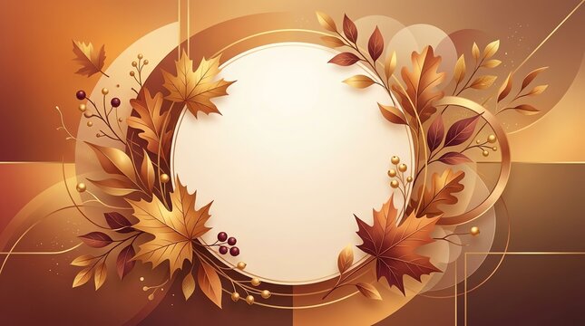 Elegant autumn frame with golden maple leaves and berries on a soft warm background for seasonal design