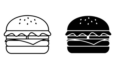 Fototapeta premium Black and white burger vector icons set