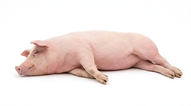 Pink Piglet Isolated on White Background, Cute Young Swine Farm Animal with Pink Skin and Snout, Domestic Livestock Mammal for Agriculture and Pork Production