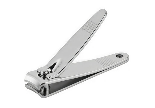 Small silver metal nail clippers for personal grooming and hand care routine isolated on transparent background