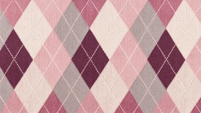 Pink, burgundy, and gray argyle knit pattern with diamond motifs and visible textured stitching