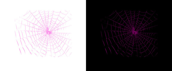 Neon pink spider web set, glowing cobweb graphics on black and white backgrounds, vibrant digital spiderweb design elements © Graphix Hub