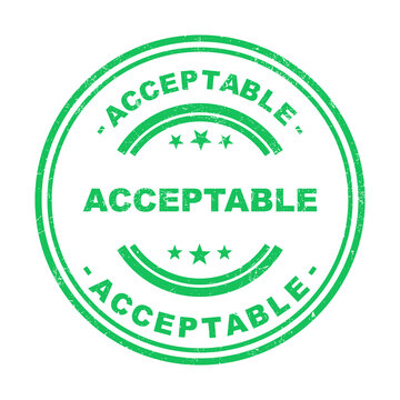 Green acceptable rubber stamp circular seal with stars for quality control and approval work isolated on transparent background