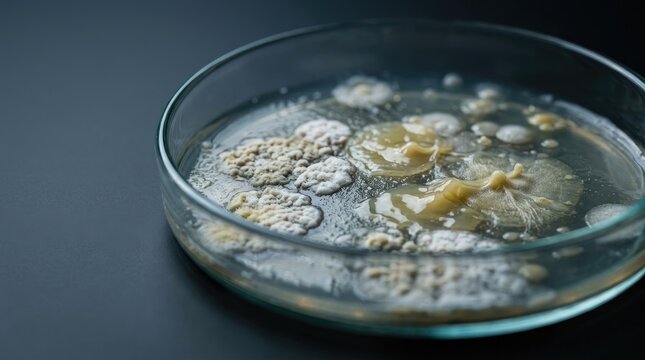 Microbiology Petri Dish Culture with Bacterial Colonies and Fungi Growth